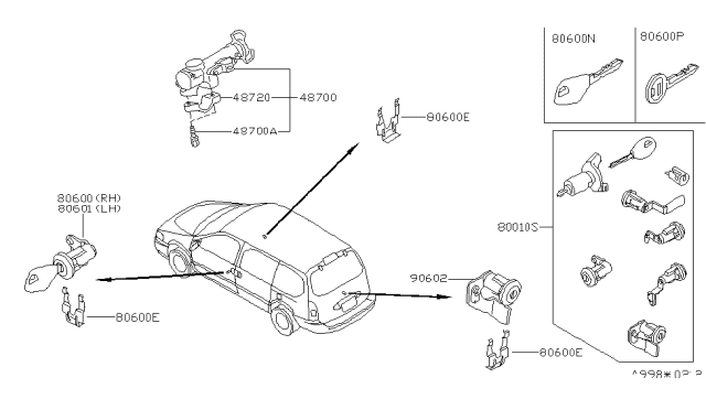1999 Nissan Quest Lock Set-Steering Diagram for 48701-1B025