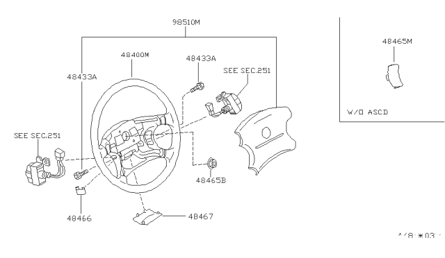 2001 Nissan Quest Steering Wheel Assembly W/O Pad Diagram for 48430-7B012