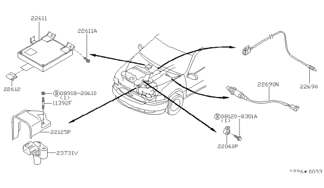 2002 Nissan Quest Heated Oxygen Sensor Diagram for 22690-7B520