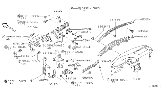 1999 Nissan Quest Garnish-Instrument Upper Diagram for 68310-7B002