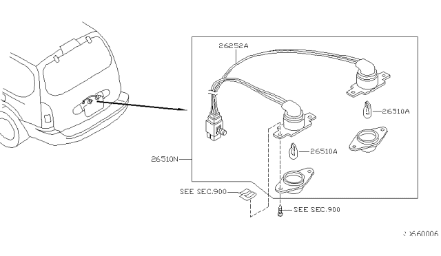 2003 Nissan Quest Licence Late Lamp Socket Assembly Diagram for 26243-9B902