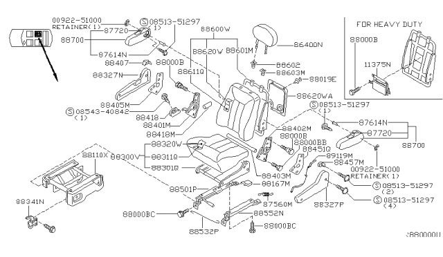 2001 Nissan Quest Device Assembly-RECLINING,2ND R Seat Inner Diagram for 88402-7B110