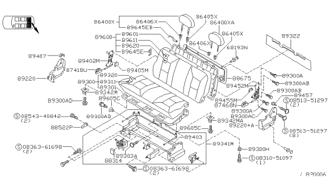 2001 Nissan Quest Frame Assembly-3RD Seat Cushion Diagram for 89301-2Z301