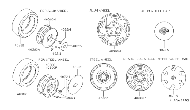 2000 Nissan Quest Aluminum Wheel Diagram for 40300-2Z300