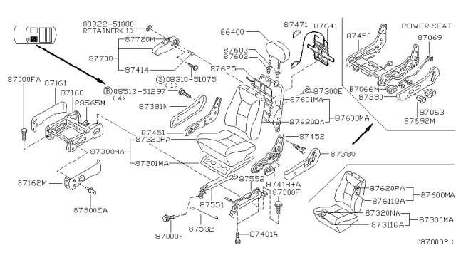 2001 Nissan Quest Cushion Assy Front Seat Diagram for 87350-7B210