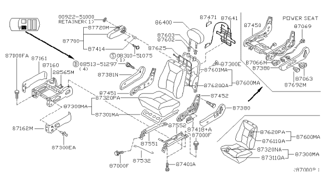 2000 Nissan Quest Trim & Pad Assembly-Front Seat Back Diagram for 87660-7B202