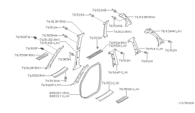 2001 Nissan Quest Garnish-Rear Pillar,LH Diagram for 84927-7B103