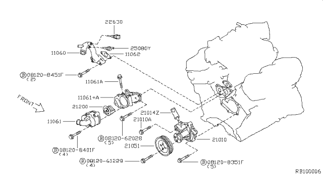 2002 Nissan Quest Thermostat Housing Diagram for 11061-7B000