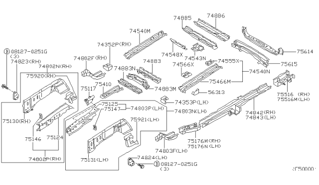 2002 Nissan Quest Member-2ND Seat Mounting,L Diagram for 74540-7B030