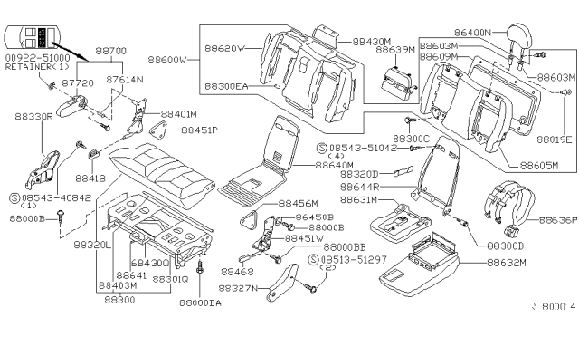 2001 Nissan Quest Trim Assy-2ND Seat Back Diagram for 88620-2Z262