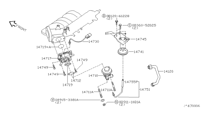 2003 Nissan Quest Exhaust Gas RECIRCULATION Valve Diagram for 14710-7B000