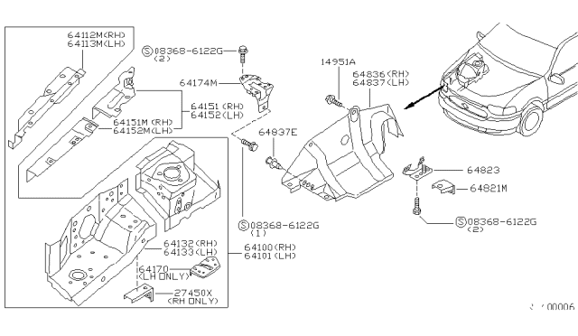 2001 Nissan Quest Hood Ledge & Fitting Diagram