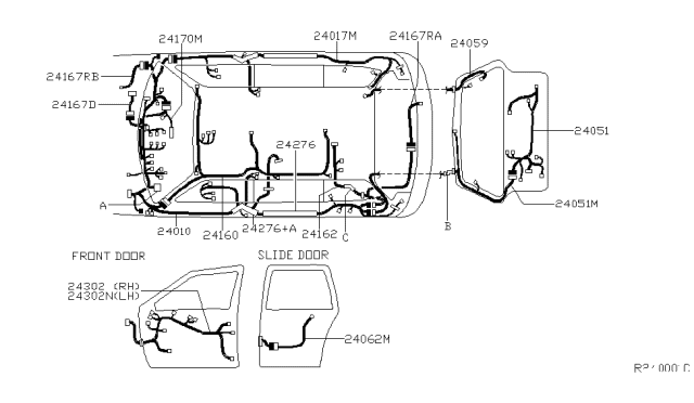 2002 Nissan Quest Harness Assembly Fuel Pump Diagram for 24054-7B020