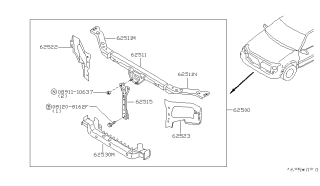 2003 Nissan Quest Support Assy-Radiator Core Diagram for 62500-7B030