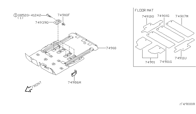 2002 Nissan Quest Carpet Assy-Floor Diagram for 74902-7B503