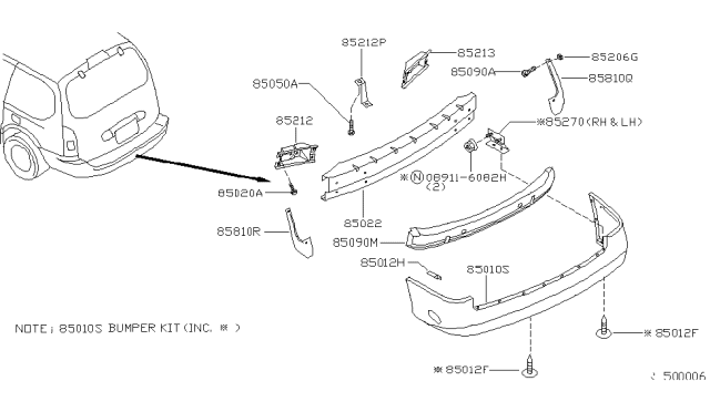 1999 Nissan Quest Stay-Rear Bumper Side Diagram for 85272-7B000