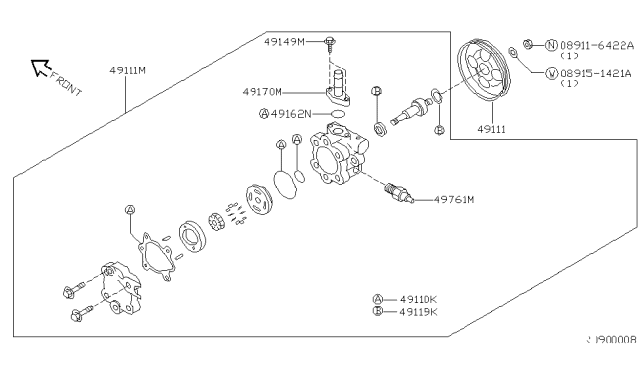 2000 Nissan Quest Pulley-Power Steering Pump Diagram for 49132-0B010