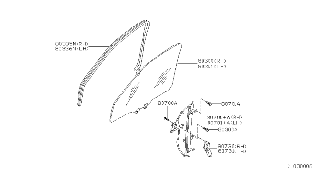 1999 Nissan Quest Motor Assy-Regulator,RH Diagram for 80730-7B000