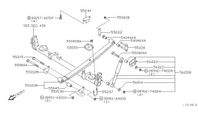 2001 Nissan Quest Bound Rear Suspension Bumper Assembly Diagram for 55240-7B005