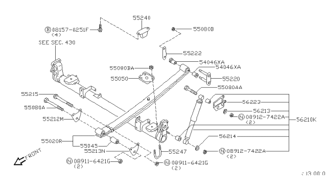 2001 Nissan Quest Spring Assy-Leaf,Rear Diagram for 55020-7B020