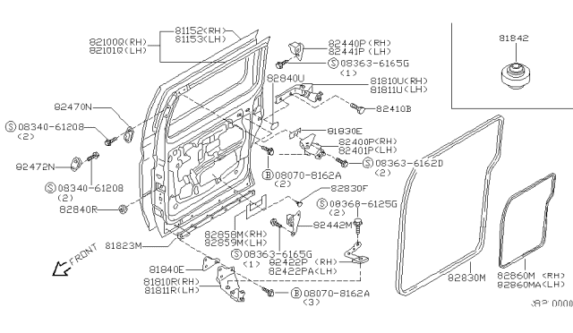 2001 Nissan Quest Slide Door Panel & Fitting Diagram 2