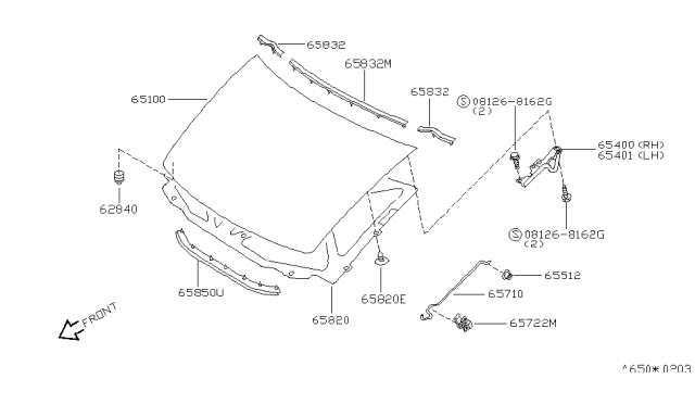 2002 Nissan Quest Hood Panel,Hinge & Fitting Diagram