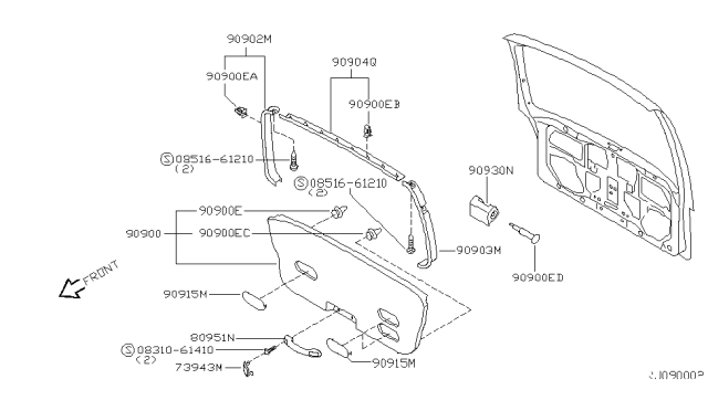 2001 Nissan Quest Back Door Trimming Diagram