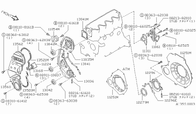 1983 Nissan Sentra Front Cover,Vacuum Pump & Fitting Diagram 2