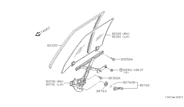 1985 Nissan Sentra Front Door Window & Regulator Diagram