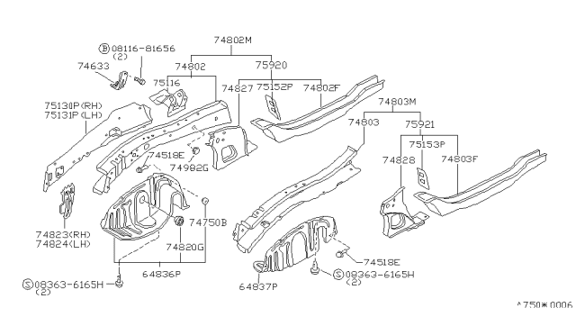 1985 Nissan Sentra Member ASY Rear Diagram for 75120-01A00