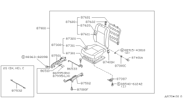 1986 Nissan Sentra Trim Seat Cushion RH Diagram for 87320-36A27