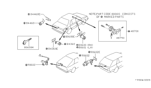 1986 Nissan Sentra Cylinder Trunk Lid Diagram for 84660-01A25