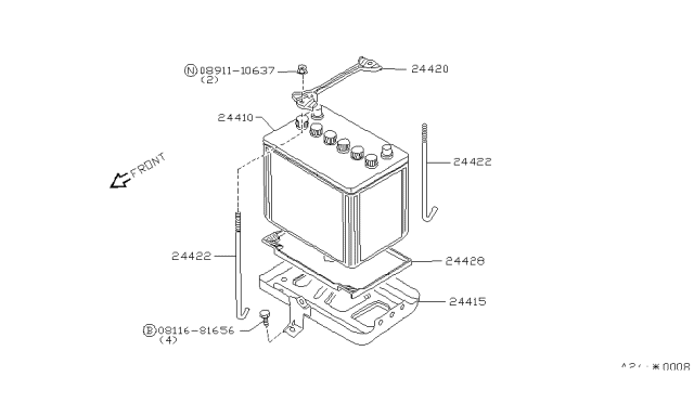 1982 Nissan Sentra Battery & Battery Mounting Diagram