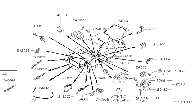 1984 Nissan Sentra Harness Door Rear Diagram for 24145-24A03