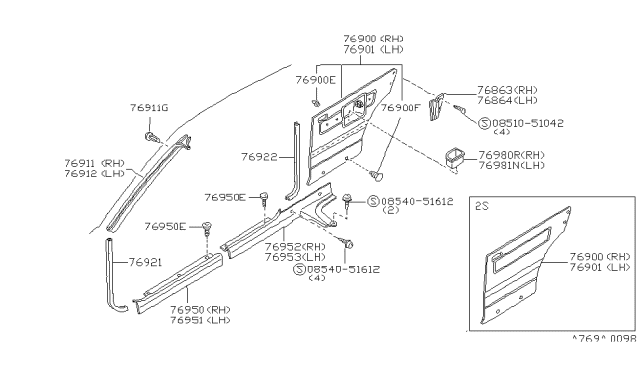 1986 Nissan Sentra FINISHER Rear Side L Diagram for 76901-36A02