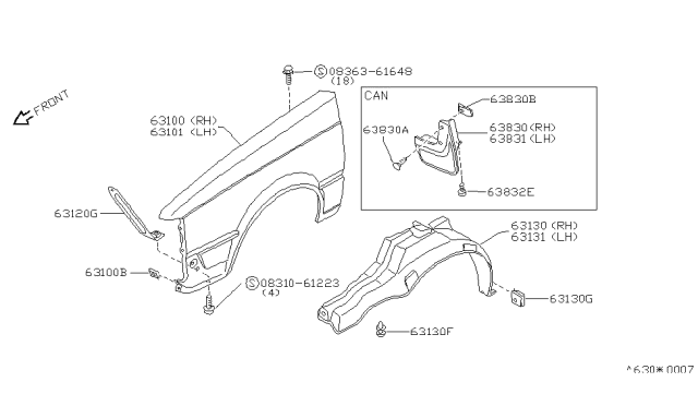 1985 Nissan Sentra Protector FEN RH Diagram for 63842-01A00