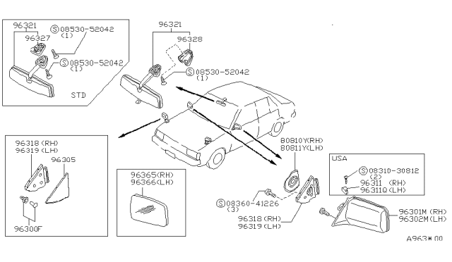 1984 Nissan Sentra Mirror Outside LH Diagram for 96302-14A10