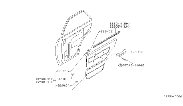 1984 Nissan Sentra FINISHER Rear Door RH BRN Diagram for 82900-40A02