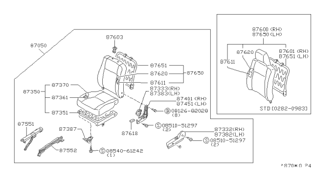 1983 Nissan Sentra Back Seat RH Diagram for 87600-04A00