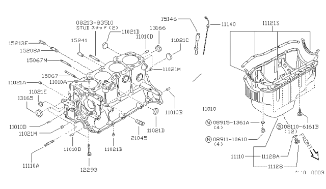 1982 Nissan Sentra Cylinder Block & Oil Pan Diagram 3