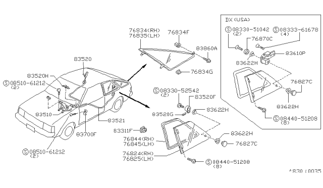 1984 Nissan Sentra Control Side Diagram for 83510-11A00