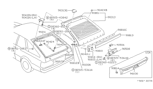 1986 Nissan Sentra Back Door Panel & Fitting Diagram 1