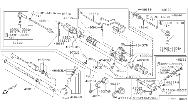 1986 Nissan Sentra Steering Gear Diagram for 48010-33A10