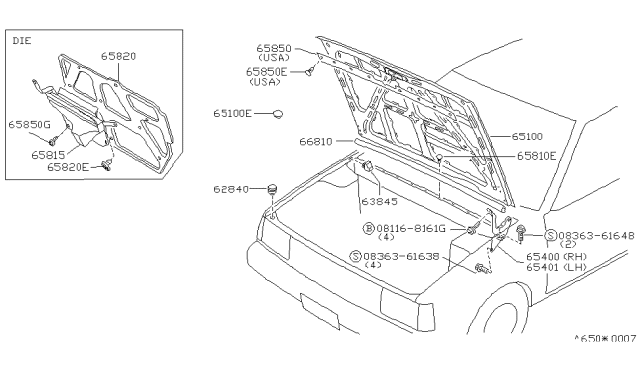 1983 Nissan Sentra Hood Assembly Diagram for 65100-01A31