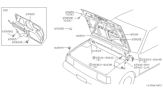 1984 Nissan Sentra Hood Panel,Hinge & Fitting Diagram