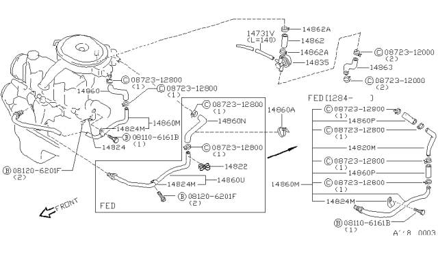 1984 Nissan Sentra Hose-Ab Valve Diagram for 14863-33M10