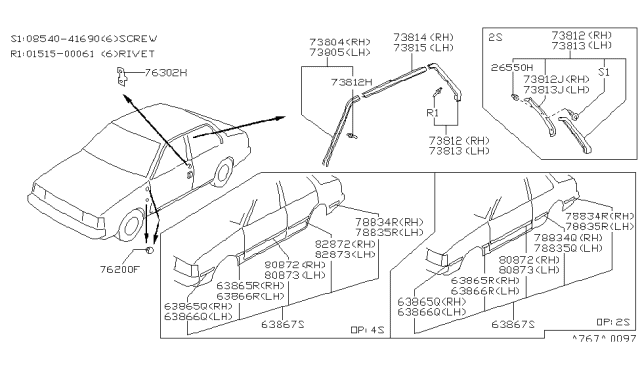 1986 Nissan Sentra Grommet-Screw Diagram for 01281-00311