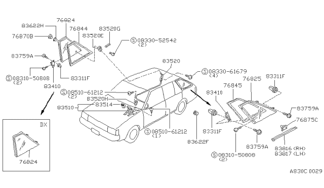 1982 Nissan Sentra Side Window Diagram 3