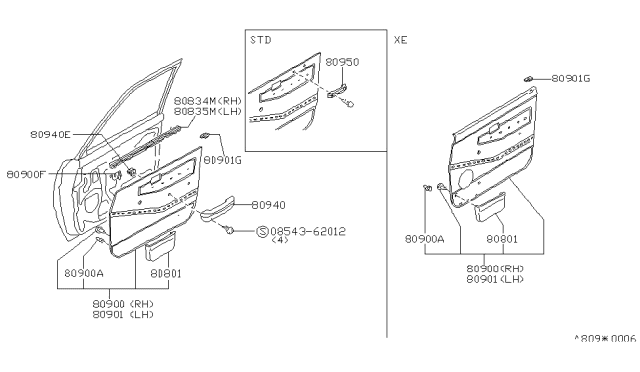 1984 Nissan Sentra FINISHER-Front Door LH Diagram for 80901-33A02