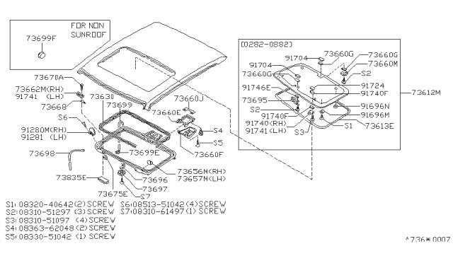 1983 Nissan Sentra DEFLECT SUNROOF Diagram for 73891-W9070